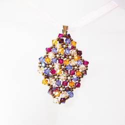 Pendant 45cm - Malvina Rhombus M-Salmon Organza - Pendant 45cm - Laiton bronze